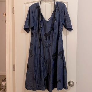 V-Neck Dress with Embroidered Giraffes